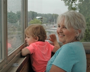 Peg Wiley and grandson enjoying the view from the top of the lighthouse